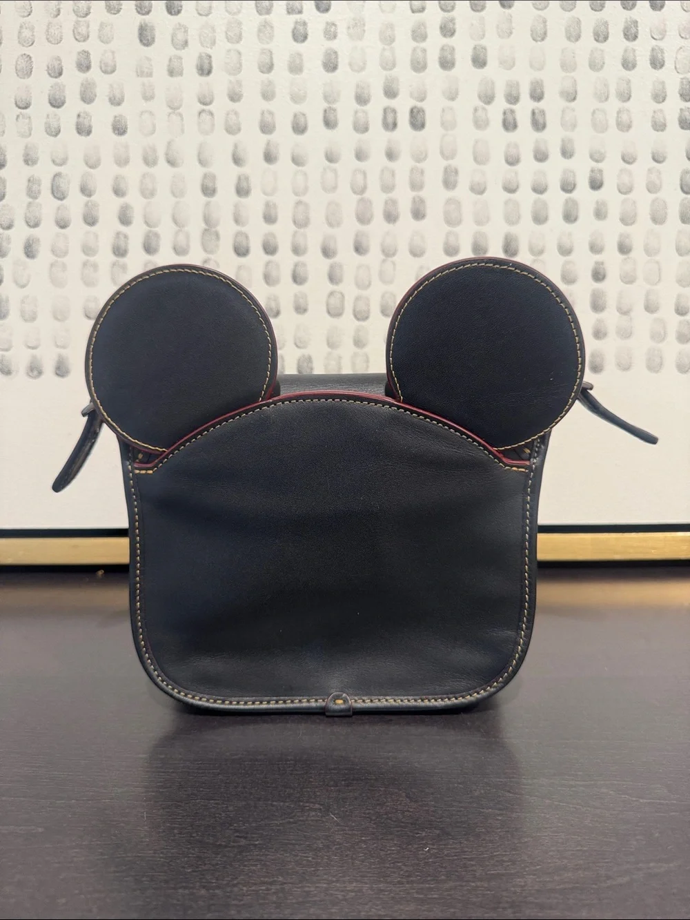Black Leather Crossbody with Playful Ear Detail